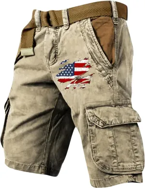 Board Shorts Denim Overalls with Printed American Flag Overalls with Bibs Lightweight Breathable
