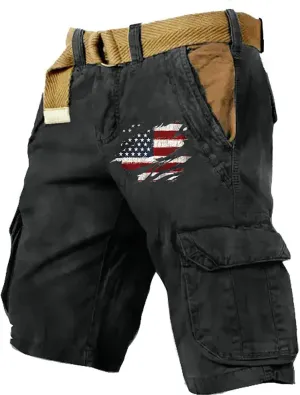 Board Shorts Denim Overalls with Printed American Flag Overalls with Bibs Lightweight Breathable