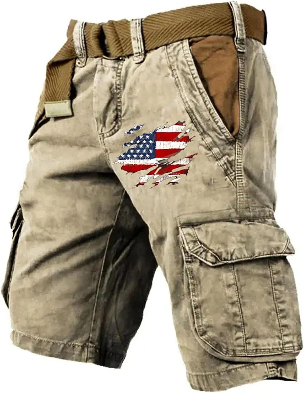 Board Shorts Denim Overalls with Printed American Flag Overalls with Bibs Lightweight Breathable