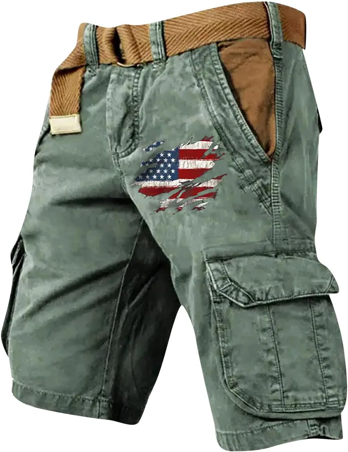 Board Shorts Denim Overalls with Printed American Flag Overalls with Bibs Lightweight Breathable