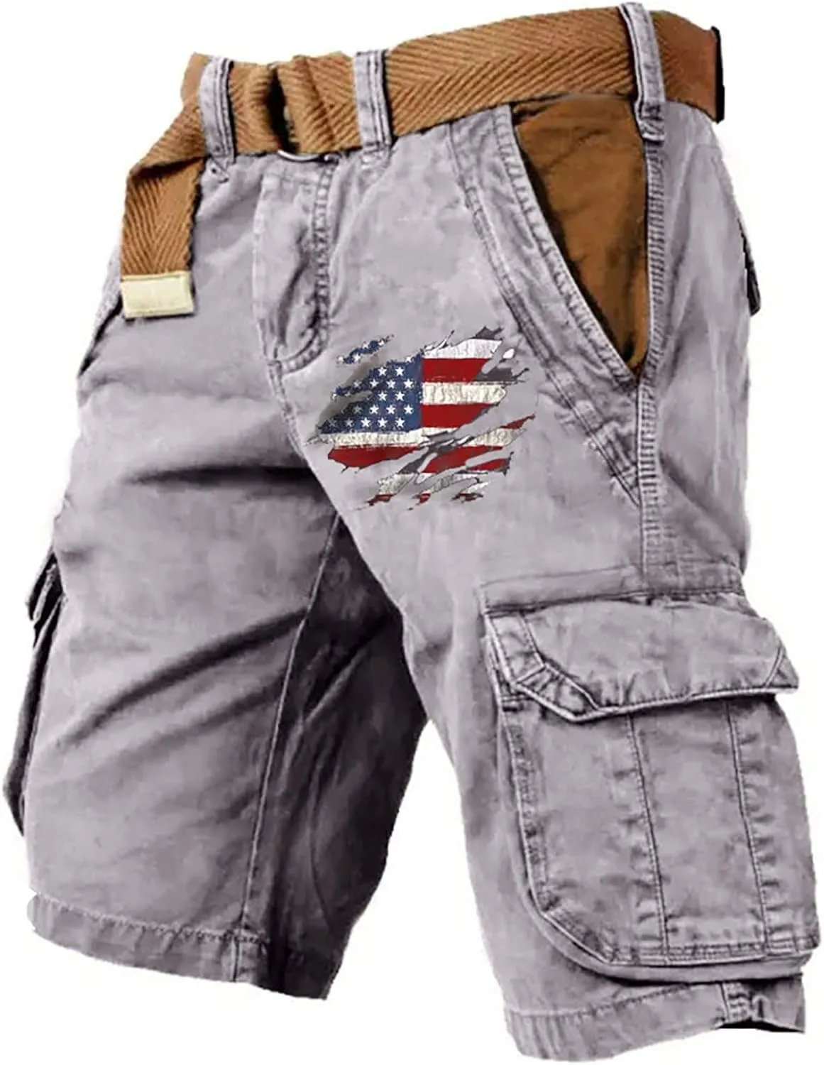 Board Shorts Denim Overalls with Printed American Flag Overalls with Bibs Lightweight Breathable