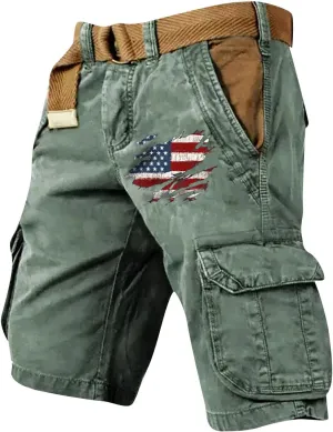 Board Shorts Denim Overalls with Printed American Flag Overalls with Bibs Lightweight Breathable