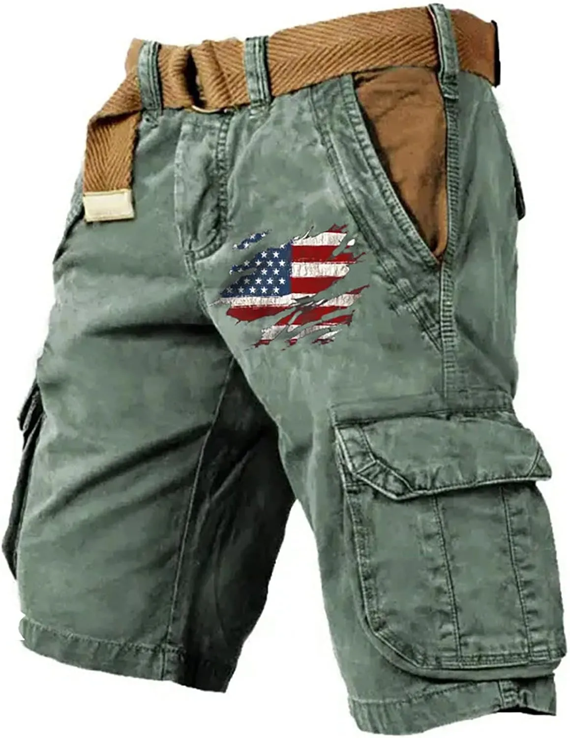 Board Shorts Denim Overalls with Printed American Flag Overalls with Bibs Lightweight Breathable