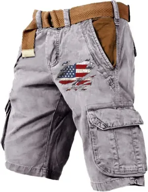 Board Shorts Denim Overalls with Printed American Flag Overalls with Bibs Lightweight Breathable
