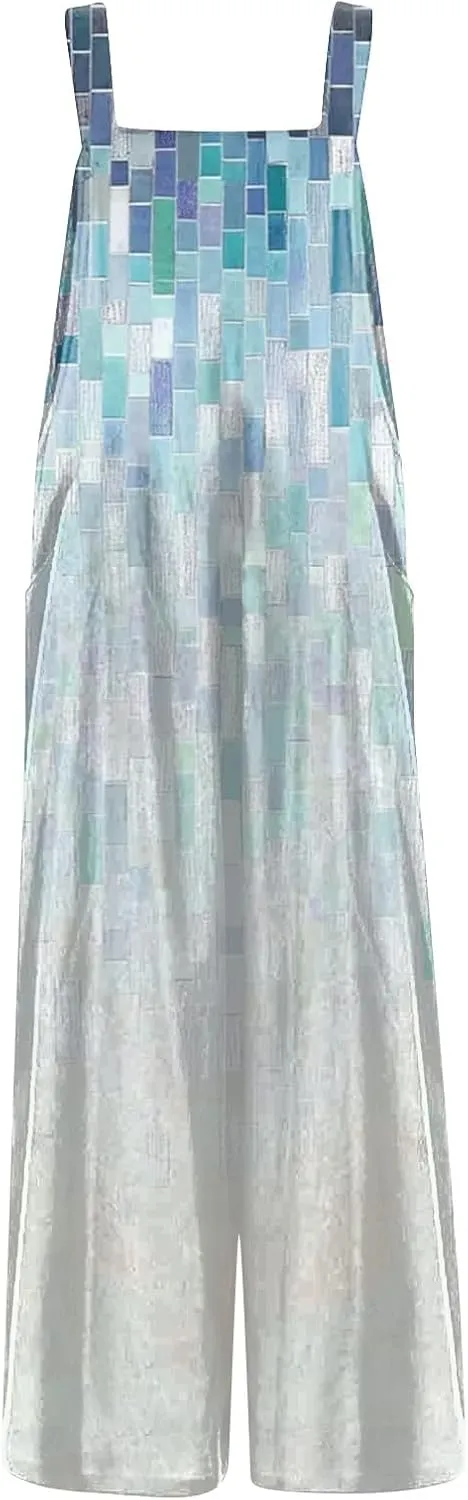 Bohemian Rompers 2025 Summer Plus Size Loose Floral Boho Printed Hippie Cotton Linen Bib Baggy Overalls Jumpsuits