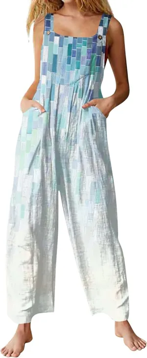 Bohemian Rompers 2025 Summer Plus Size Loose Floral Boho Printed Hippie Cotton Linen Bib Baggy Overalls Jumpsuits