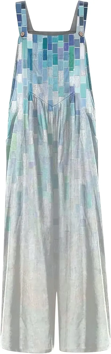 Bohemian Rompers 2025 Summer Plus Size Loose Floral Boho Printed Hippie Cotton Linen Bib Baggy Overalls Jumpsuits