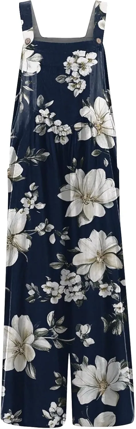 Bohemian Rompers 2025 Summer Plus Size Loose Floral Boho Printed Hippie Cotton Linen Bib Baggy Overalls Jumpsuits
