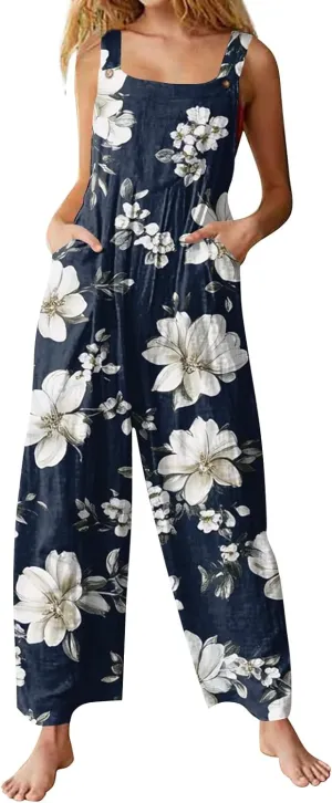 Bohemian Rompers 2025 Summer Plus Size Loose Floral Boho Printed Hippie Cotton Linen Bib Baggy Overalls Jumpsuits