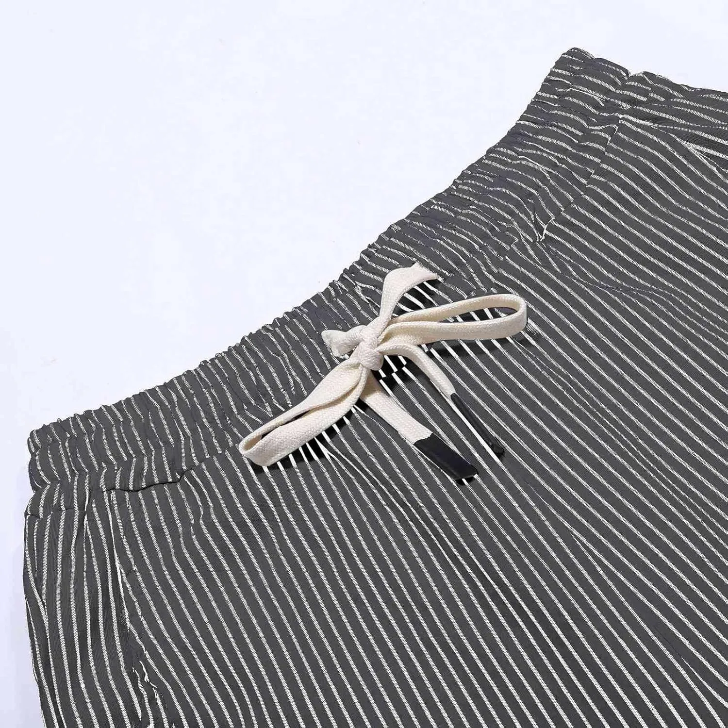 Capri Linen Pants Women Casual Summer Drawstring Elastic High Waist Linen Pant Straight Wide Leg Cropped