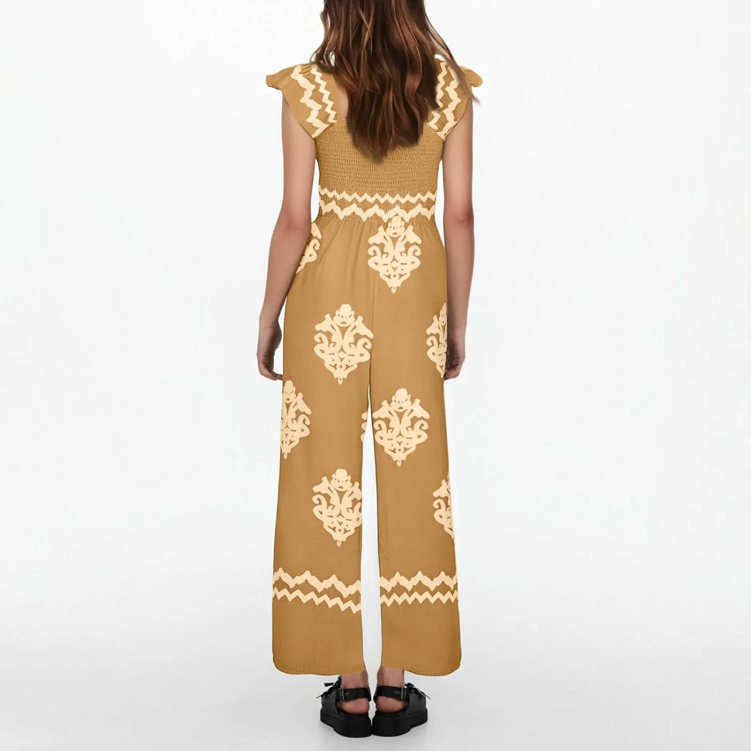 Casual Jumpsuits for Women 2025 Summer One Piece Sleeveless Print Wide Leg Rompers Beach Loose Overalls with Pockets