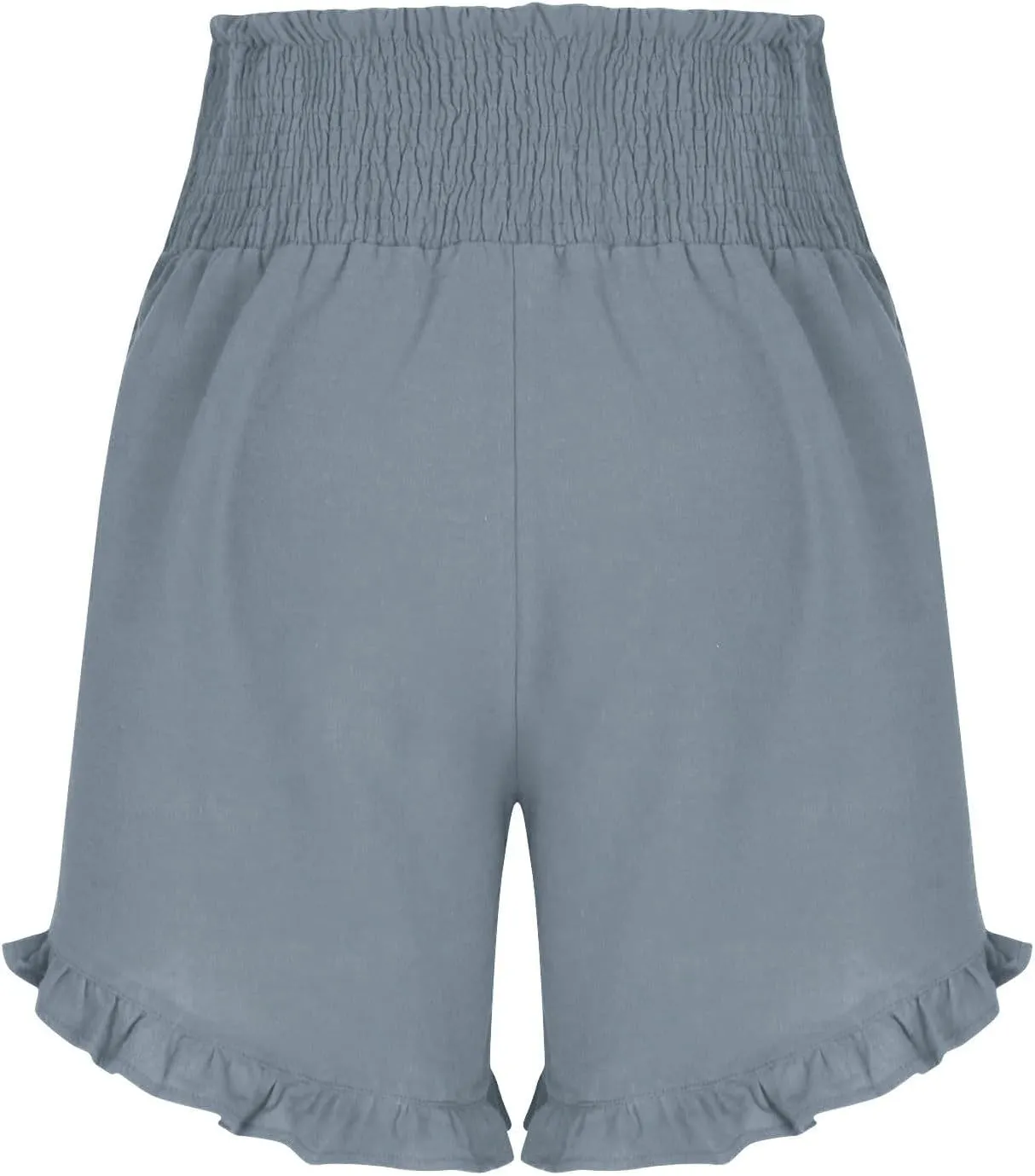 Casual Shorts for Women Summer Cotton Linen Short Pants High Waist Ruffle Hem Beach Shorts Flowy Shorts with Pockets