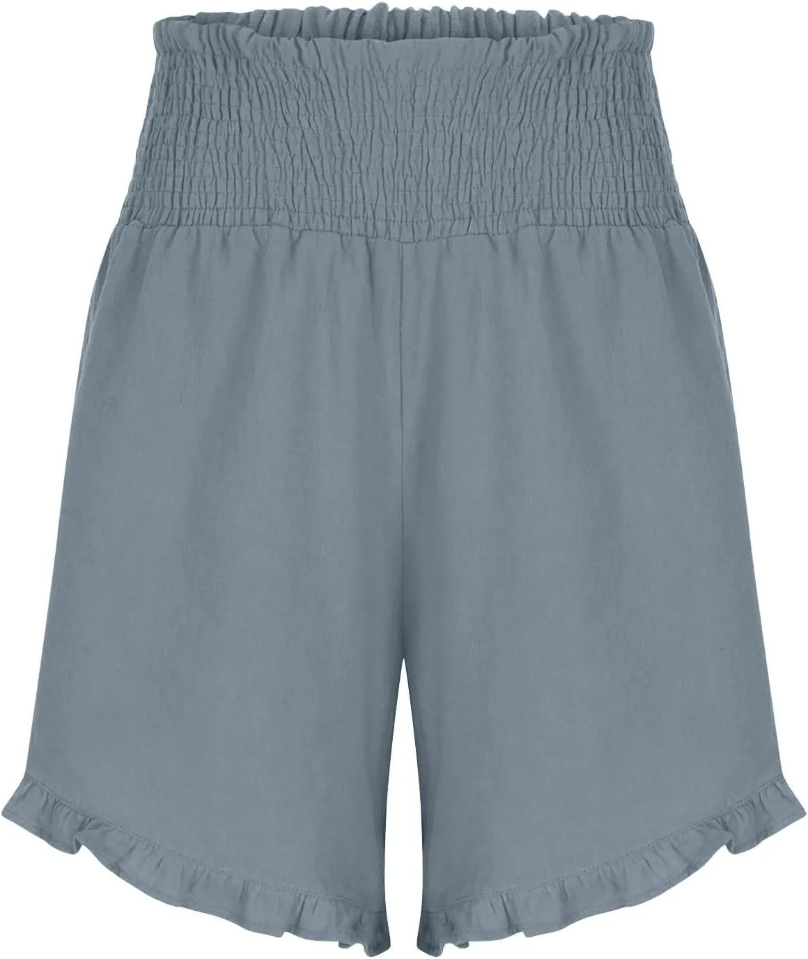 Casual Shorts for Women Summer Cotton Linen Short Pants High Waist Ruffle Hem Beach Shorts Flowy Shorts with Pockets