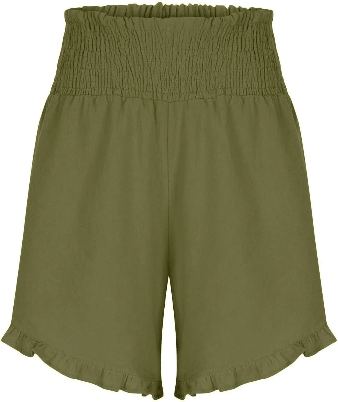 Casual Shorts for Women Summer Cotton Linen Short Pants High Waist Ruffle Hem Beach Shorts Flowy Shorts with Pockets