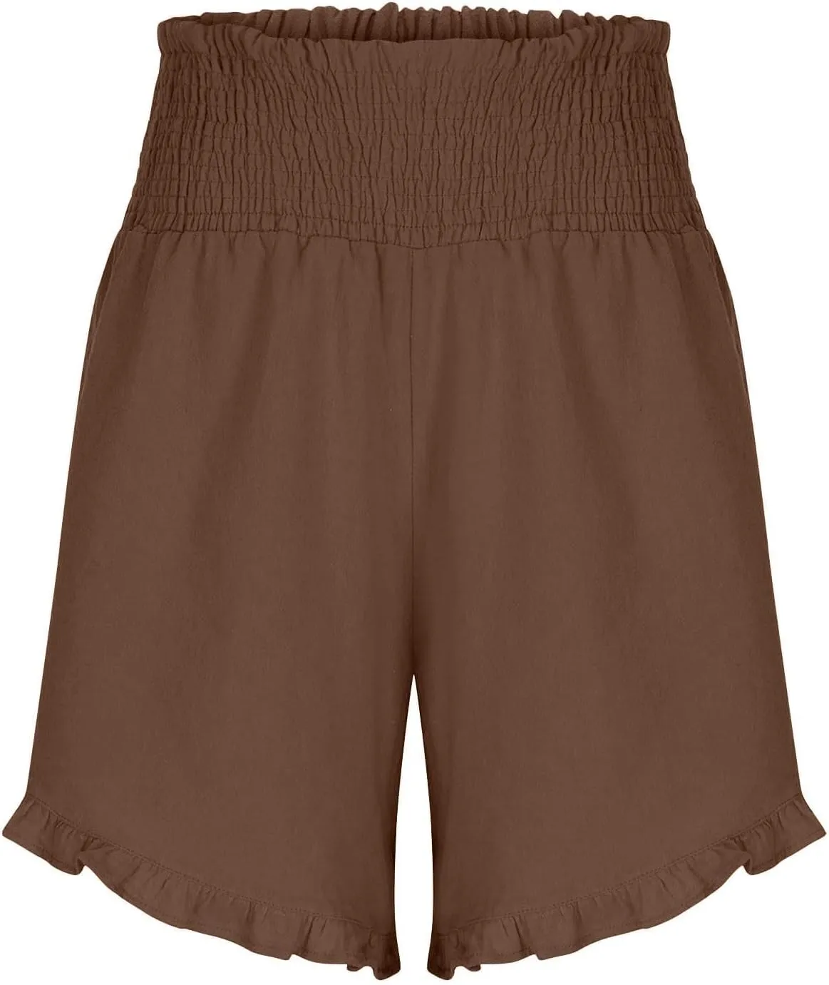 Casual Shorts for Women Summer Cotton Linen Short Pants High Waist Ruffle Hem Beach Shorts Flowy Shorts with Pockets