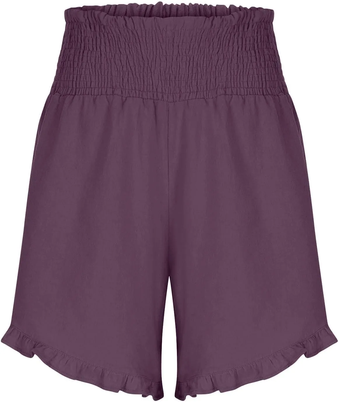 Casual Shorts for Women Summer Cotton Linen Short Pants High Waist Ruffle Hem Beach Shorts Flowy Shorts with Pockets