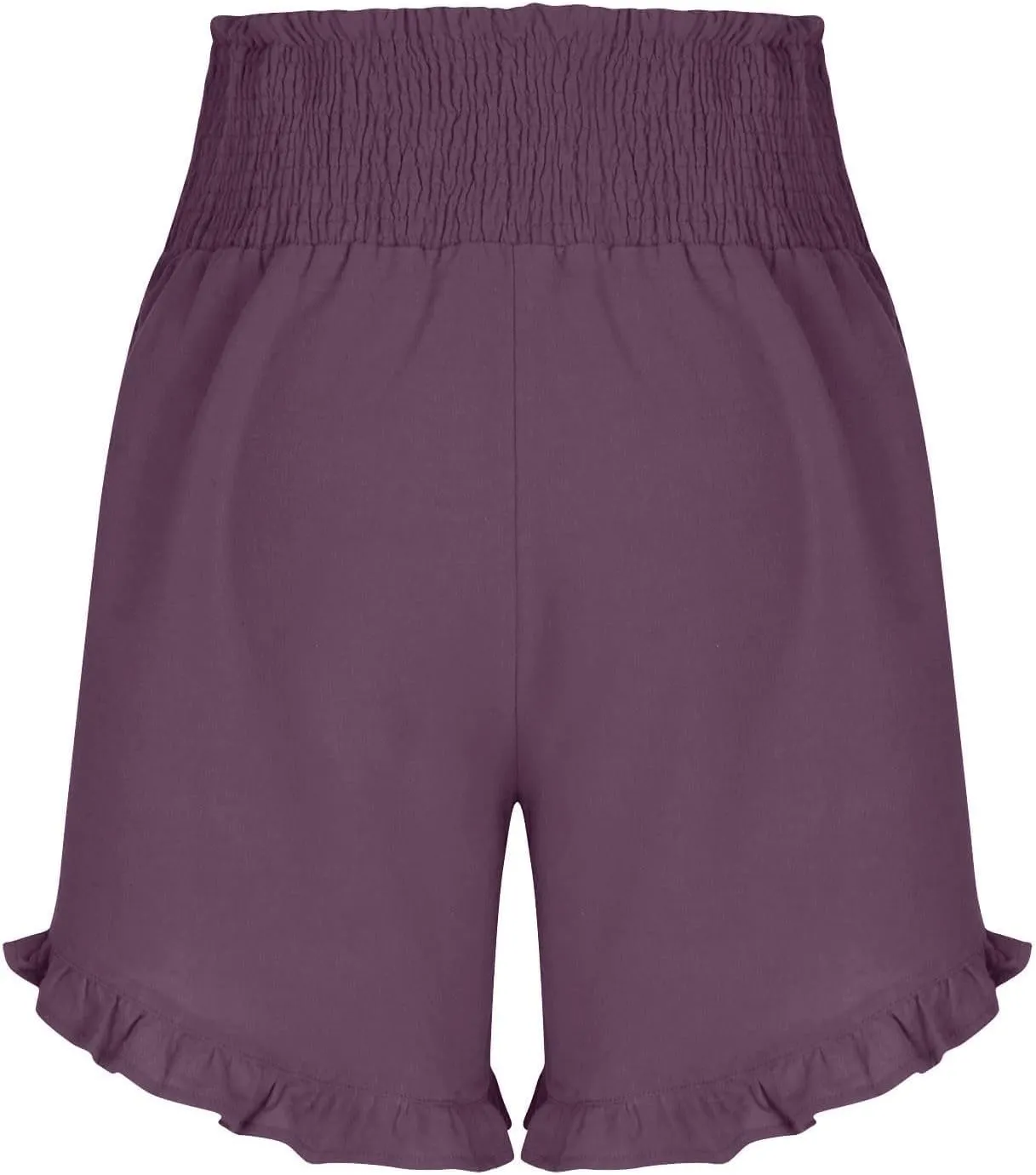 Casual Shorts for Women Summer Cotton Linen Short Pants High Waist Ruffle Hem Beach Shorts Flowy Shorts with Pockets