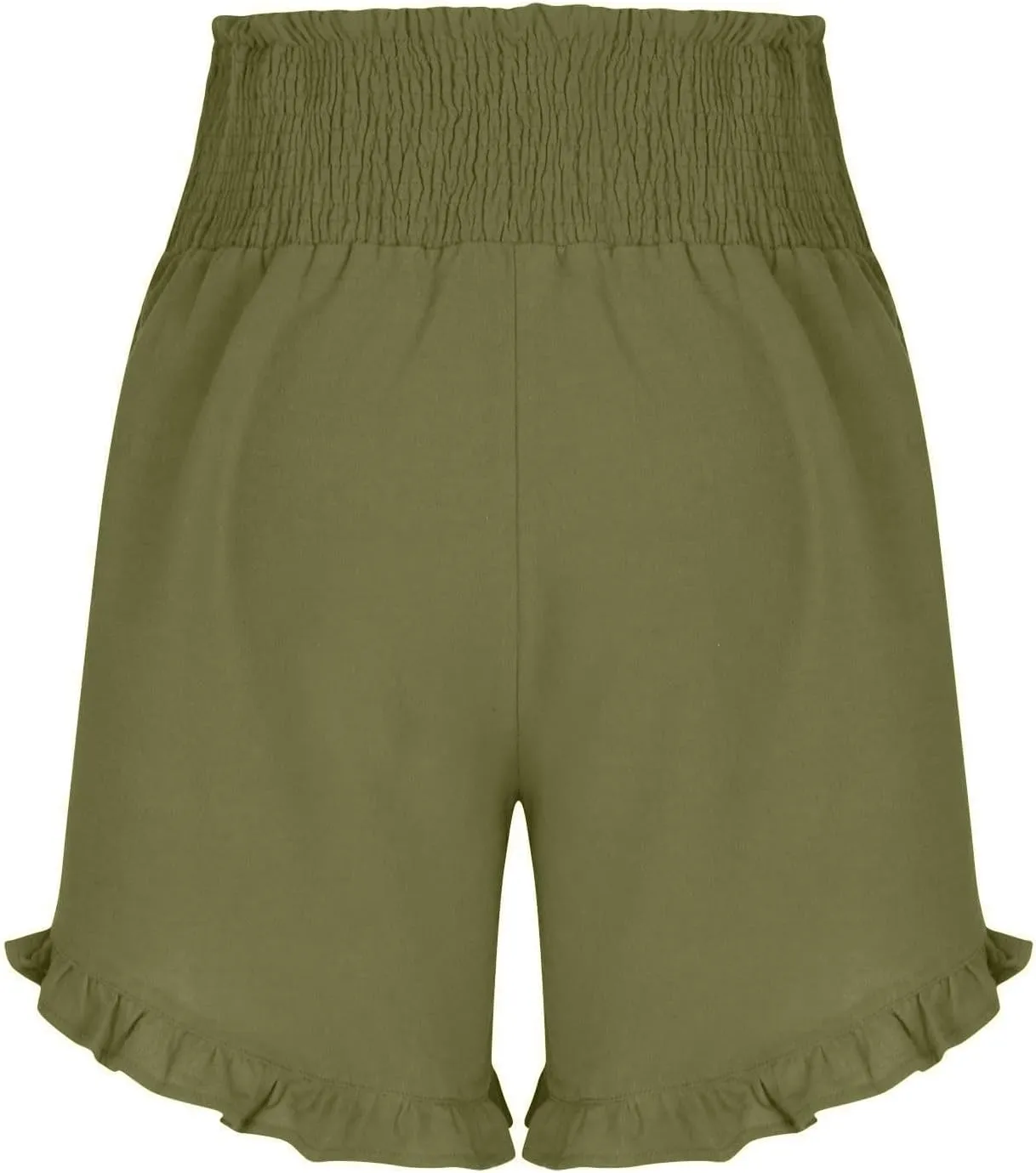 Casual Shorts for Women Summer Cotton Linen Short Pants High Waist Ruffle Hem Beach Shorts Flowy Shorts with Pockets