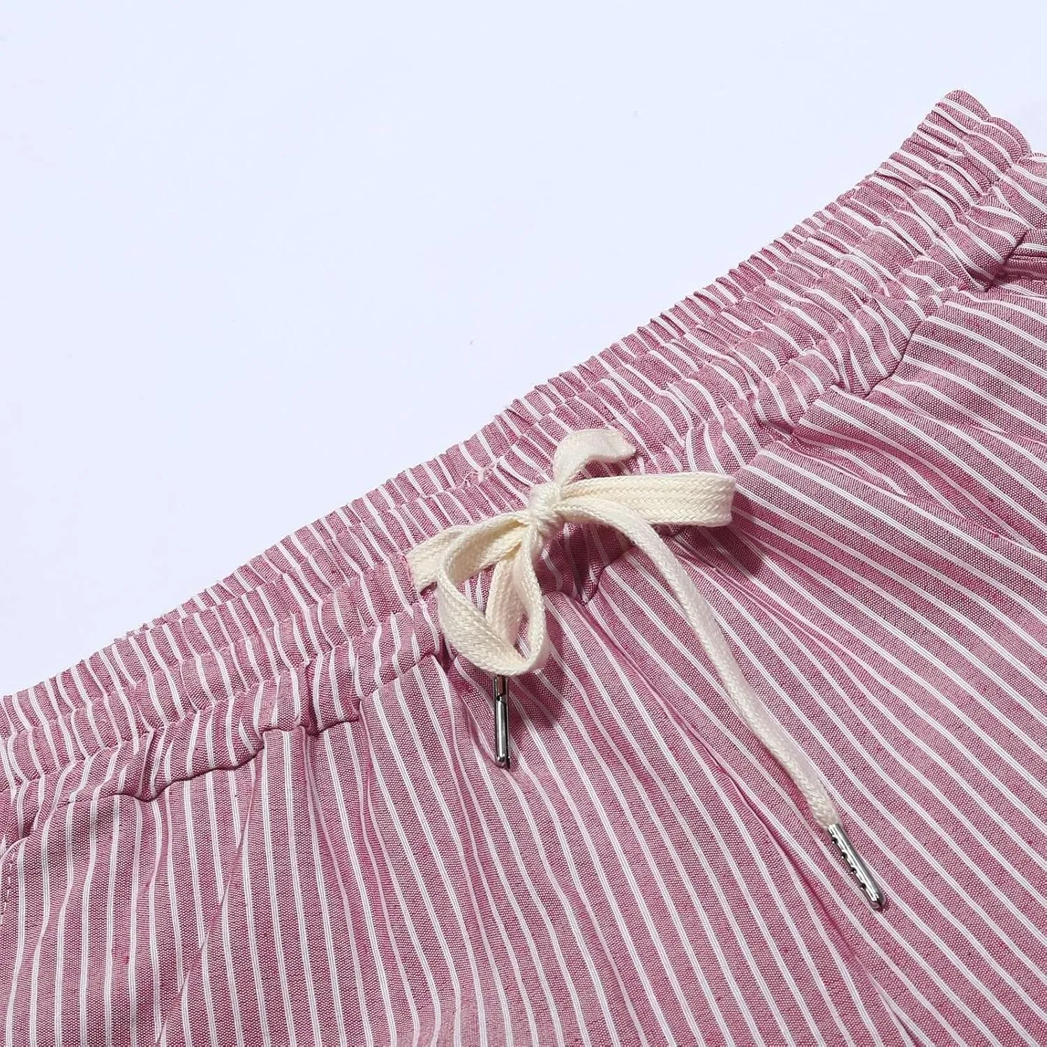 Cotton Linen Pants for Women Summer Wide Leg Elastic Straight Leg Lounge Pant Drawstring Lightweight Beach Trousers