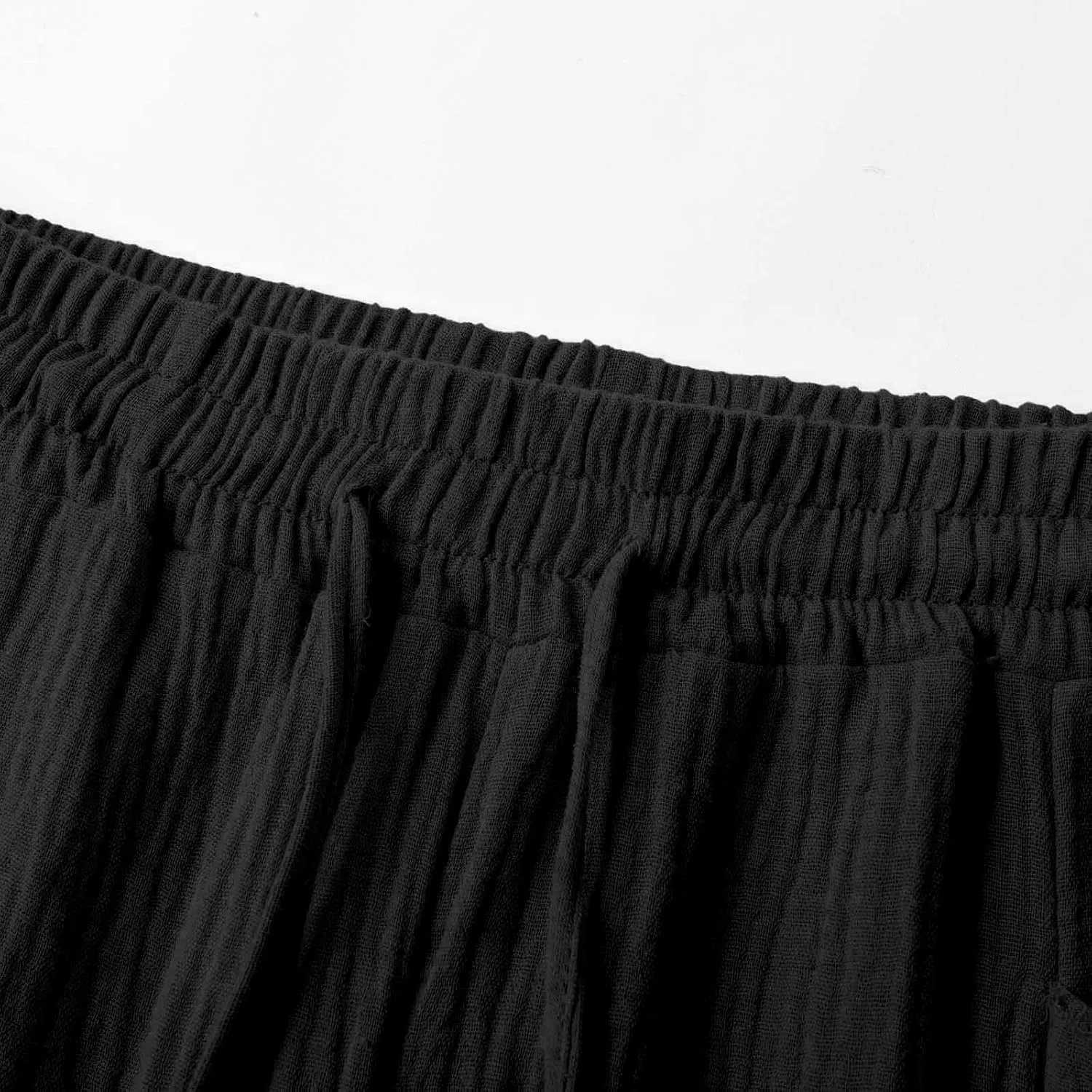 Cotton Linen Pants Women Drawstring High Waisted Lightweight Capri Trouser Summer Vacation Casual Beach Shorts Pocket