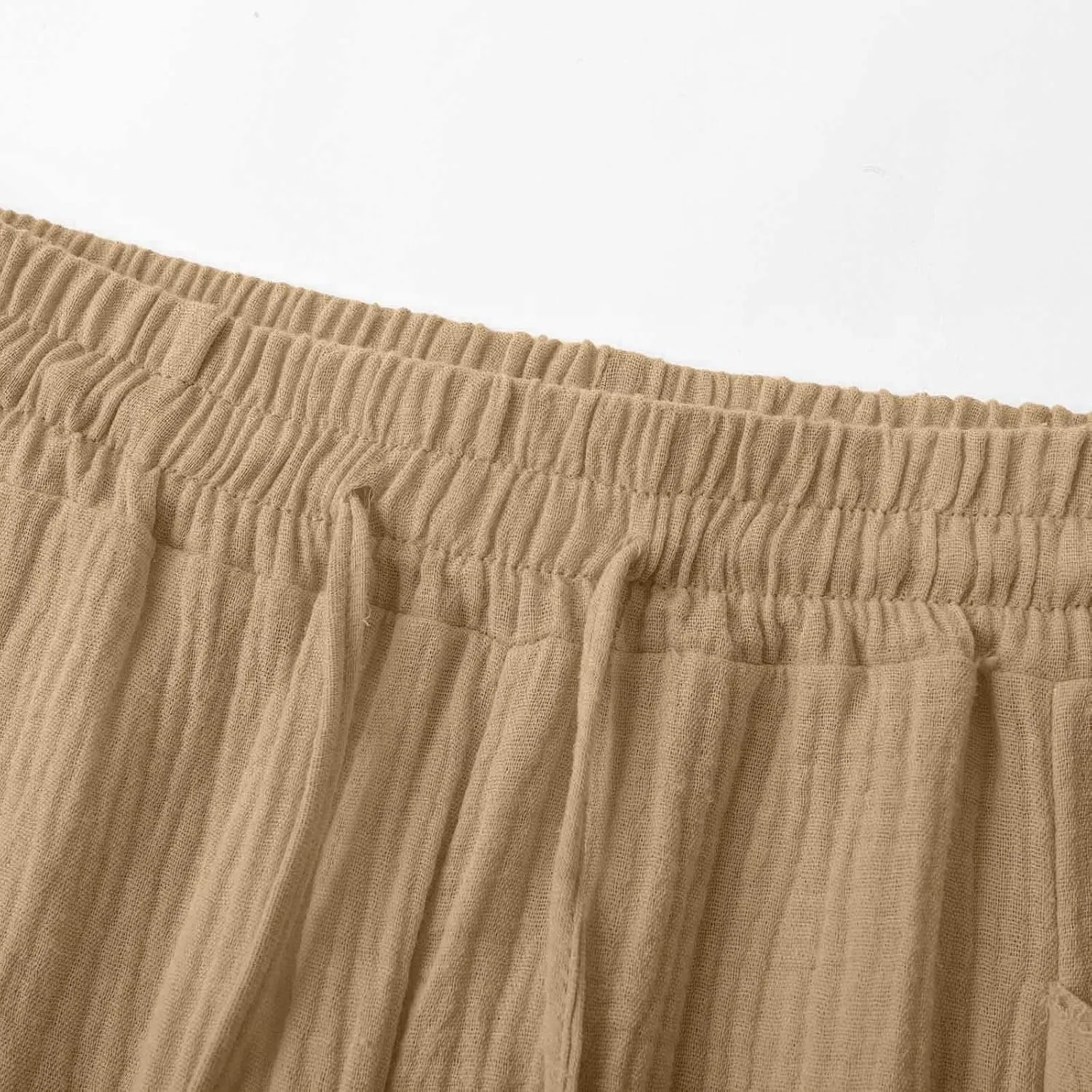 Cotton Linen Pants Women Drawstring High Waisted Lightweight Capri Trouser Summer Vacation Casual Beach Shorts Pocket