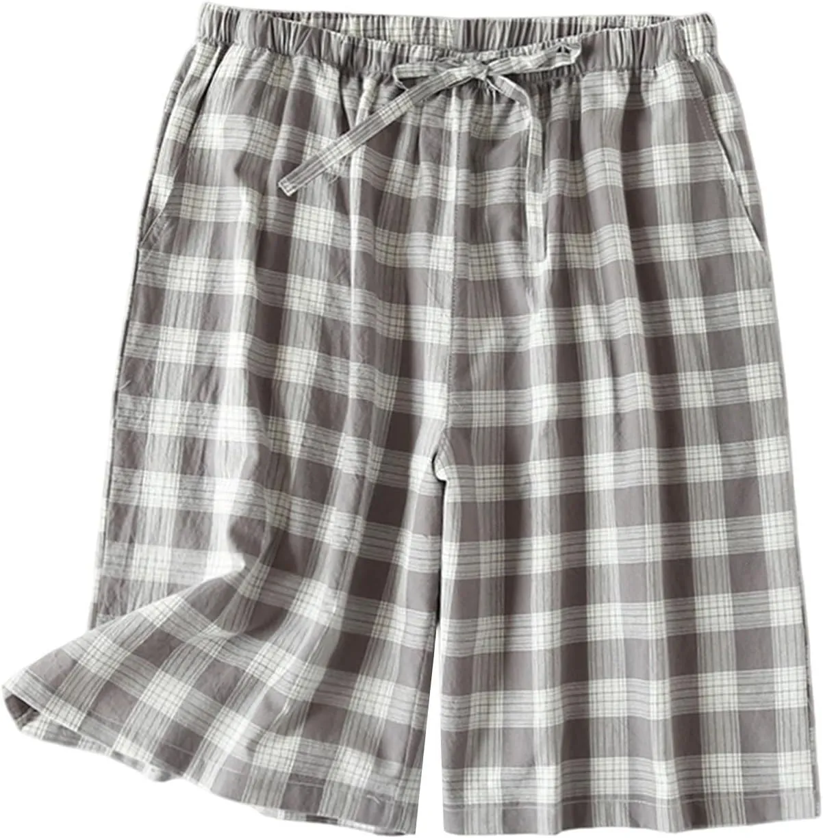Cotton Long Short Lounge Pants for Men - 100% Woven Soft Plaid Check 1/2/3 Set Sleeping Pajama Pants with Pockets
