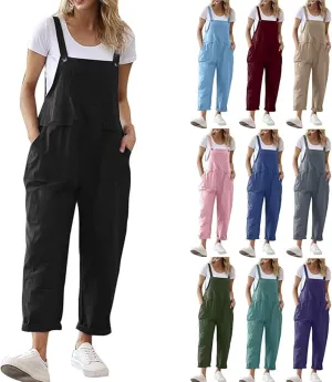 Cotton Overalls for Women Linen Jumpsuits Adjustable Strap Bib Overalls Baggy Summer Romper with Pockets 2025