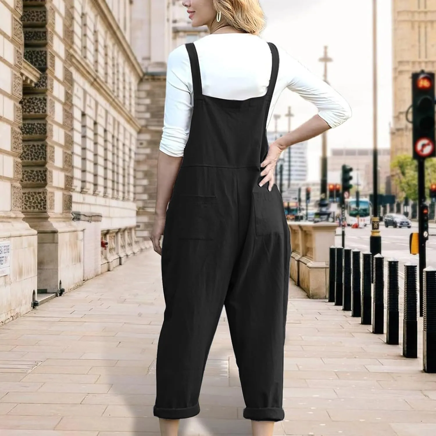 Cotton Overalls for Women Linen Jumpsuits Adjustable Strap Bib Overalls Baggy Summer Romper with Pockets 2025