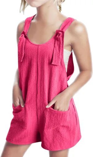 Girls Summer Casual Overalls Rompers Bib Short Overalls Loose Linen Jumpsuit Beach Travel Outfits For Girls Clothes