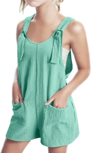 Girls Summer Casual Overalls Rompers Bib Short Overalls Loose Linen Jumpsuit Beach Travel Outfits For Kids