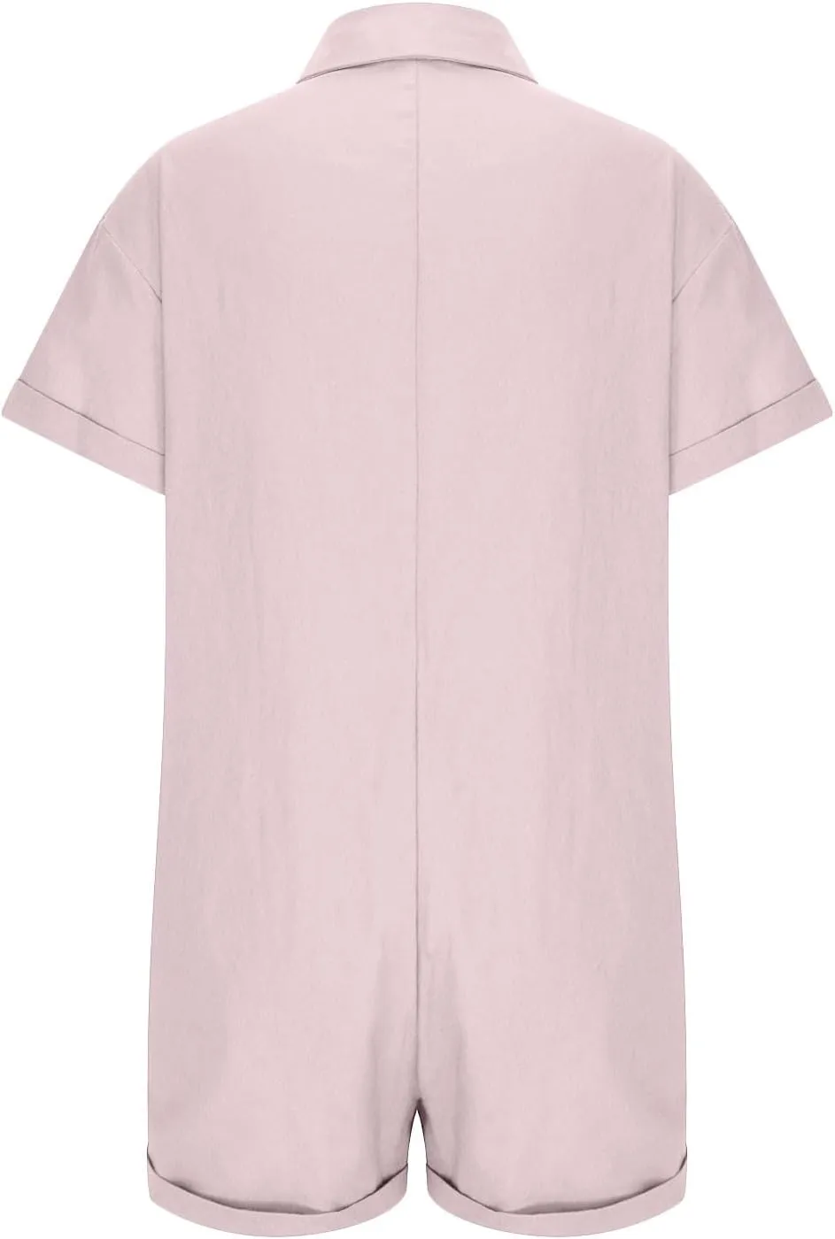 JOAU Women's Lapel Collar Button Down Cotton Linen Short Sleeve Jumpsuits Summer Casual Loose Shorts Rompers with Pockets