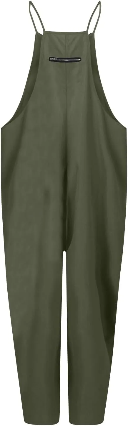 Jumpsuit for Women 2024 Casual Sleeveless Solid Colour Nine-Point Sleeveless Pants Overalls with Pockets