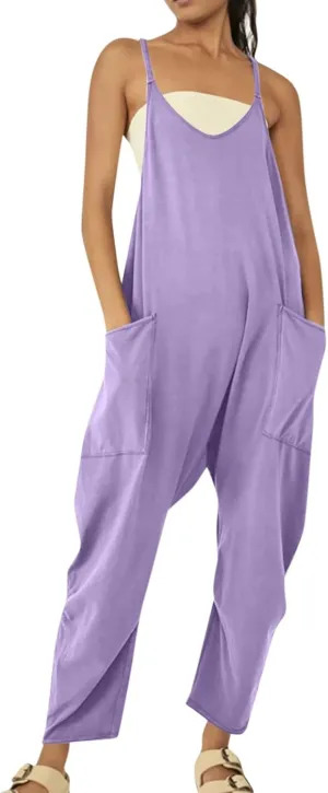 Jumpsuit for Women 2024 Casual Sleeveless Solid Colour Nine-Point Sleeveless Pants Overalls with Pockets