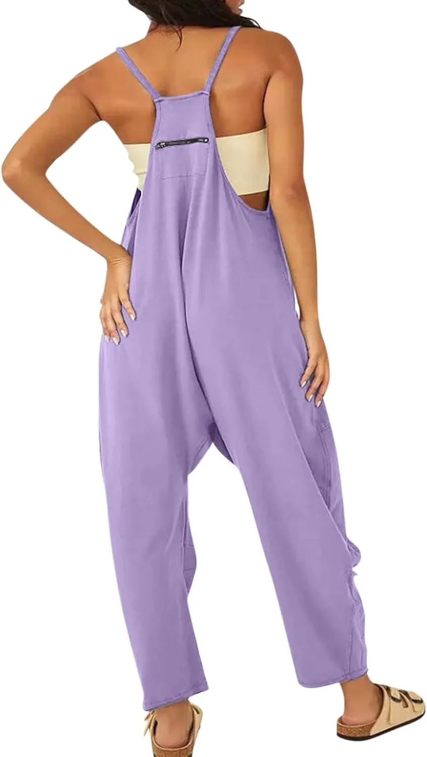 Jumpsuit for Women 2024 Casual Sleeveless Solid Colour Nine-Point Sleeveless Pants Overalls with Pockets
