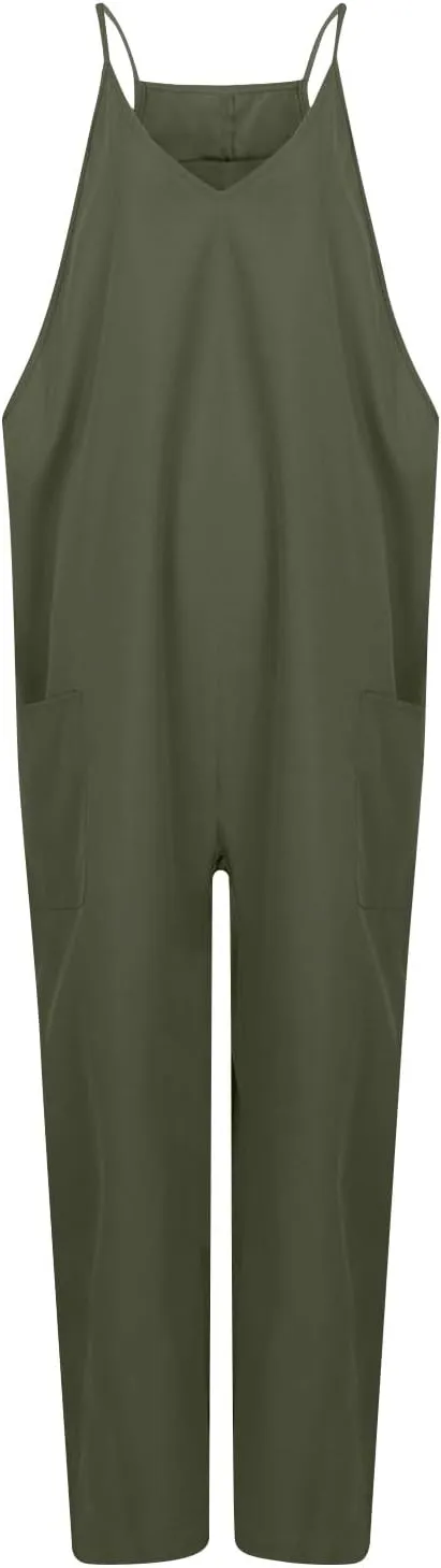 Jumpsuit for Women 2024 Casual Sleeveless Solid Colour Nine-Point Sleeveless Pants Overalls with Pockets