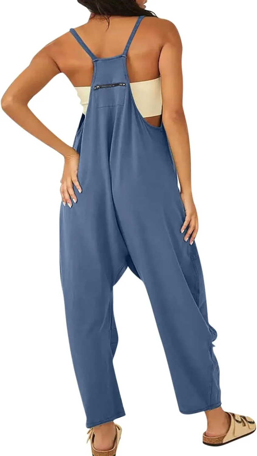 Jumpsuit for Women 2024 Casual Sleeveless Solid Colour Nine-Point Sleeveless Pants Overalls with Pockets