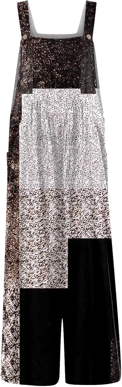 Jumpsuits for Women Palazzo Loose Rompers Wide Leg Cotton Linen Overalls with Pockets Boho Floral Vintage Outfits
