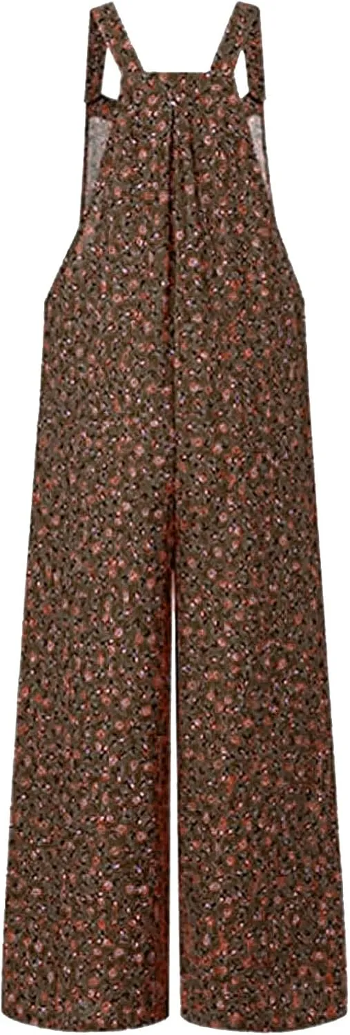 Jumpsuits for Women Summer 2024 Patchwork Dual Pocket Dressy Jumpsuit Boho Print Wide Leg One Piece Overalls Rompers