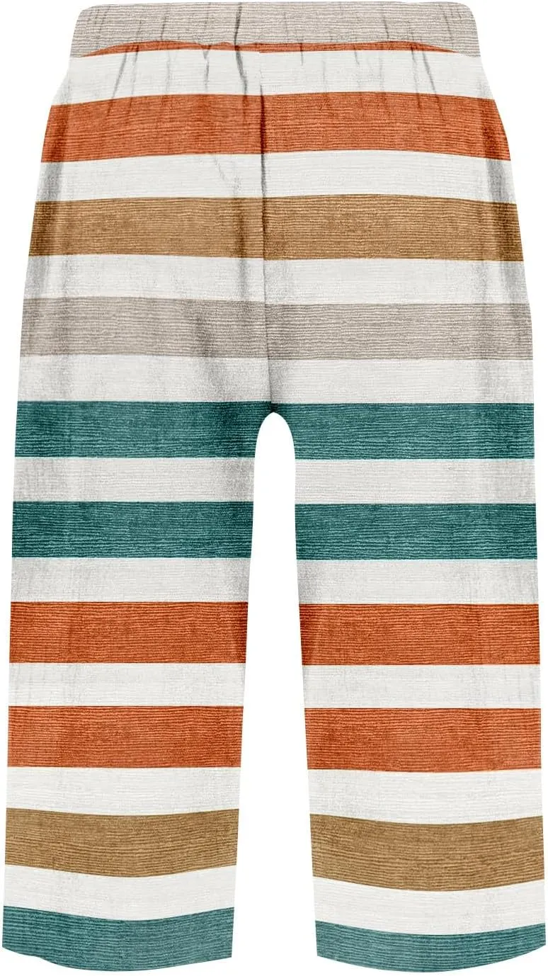 Knee Length Shorts Women, Baggy Bermuda High Waisted Wide Leg Linen Pants Casual Palazzo Pant with Pockets