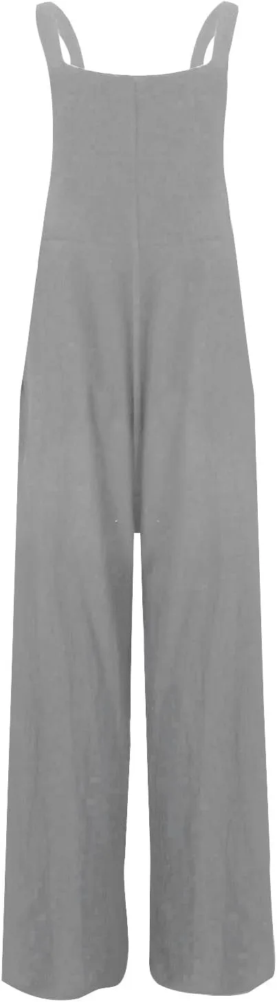 Linen Baggy Overalls for Women Adjustable Straps Wide Leg Jumpsuit Lightweight Stretchy Sleeveless Maternity Overalls