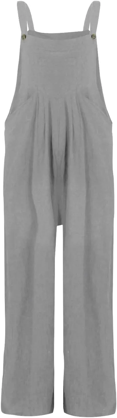 Linen Baggy Overalls for Women Adjustable Straps Wide Leg Jumpsuit Lightweight Stretchy Sleeveless Maternity Overalls
