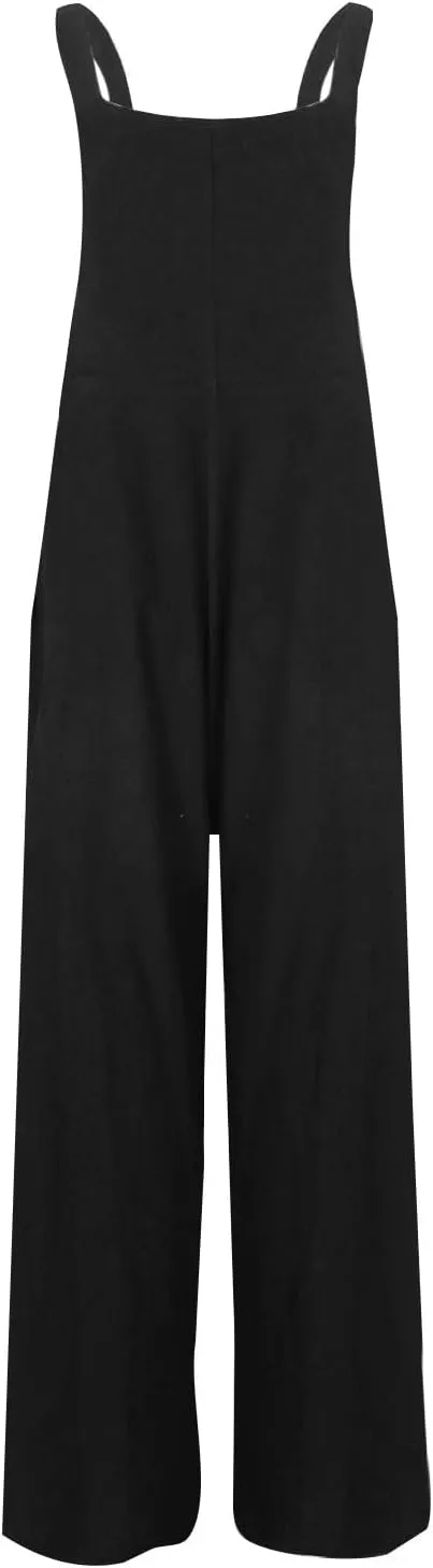 Linen Baggy Overalls for Women Adjustable Straps Wide Leg Jumpsuit Lightweight Stretchy Sleeveless Maternity Overalls
