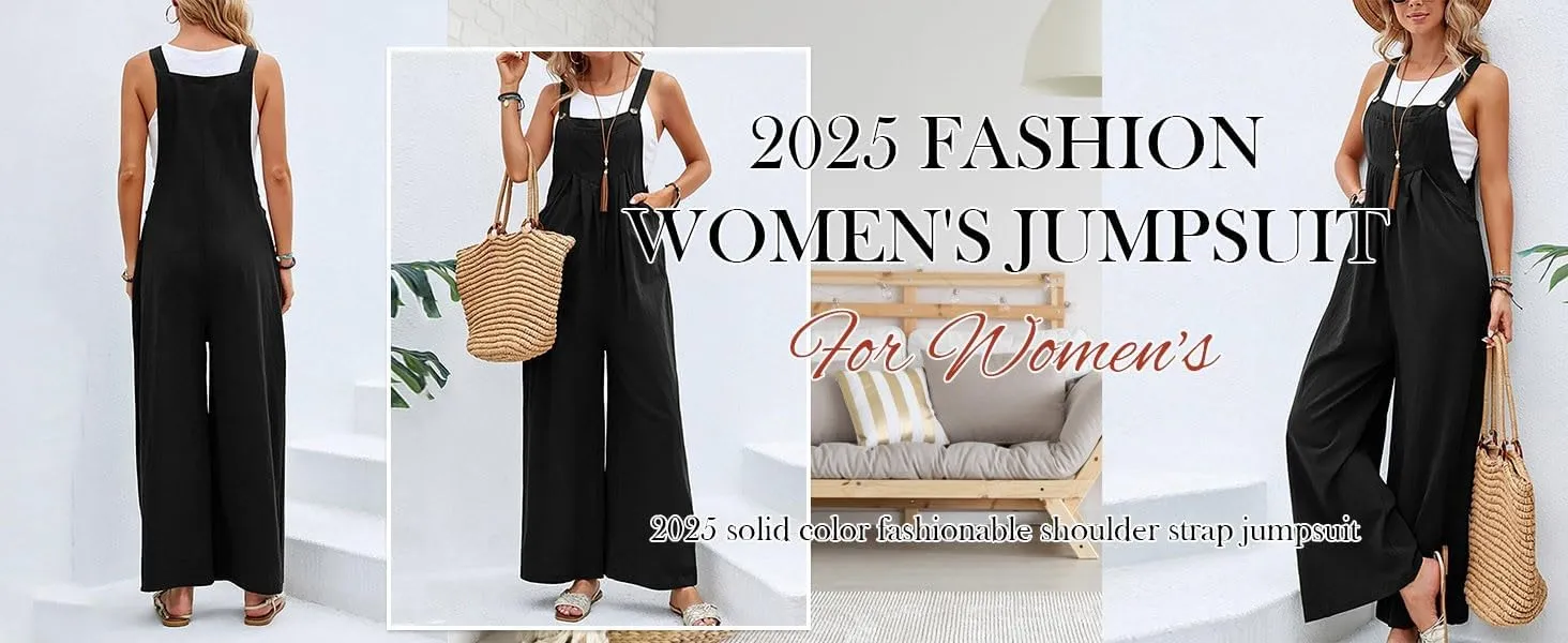 Linen Baggy Overalls for Women Adjustable Straps Wide Leg Jumpsuit Lightweight Stretchy Sleeveless Maternity Overalls