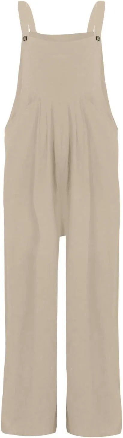 Linen Baggy Overalls for Women Adjustable Straps Wide Leg Jumpsuit Lightweight Stretchy Sleeveless Maternity Overalls