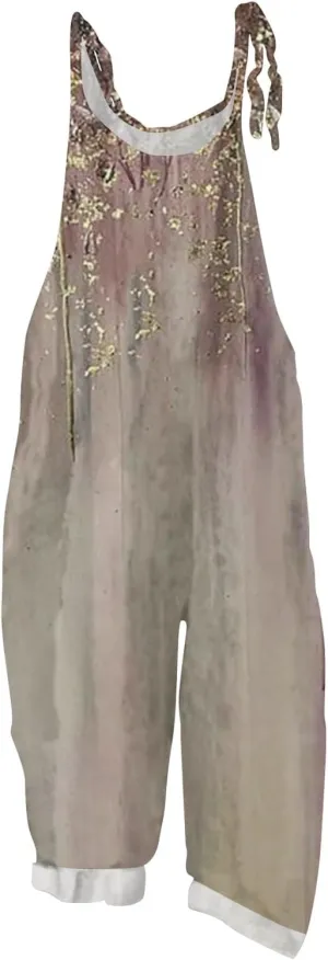 Linen Jumpsuits for Women 2025 Summer Wide Leg Jumpsuits Spaghetti Strap Boho Vintage Floral Printed Romper