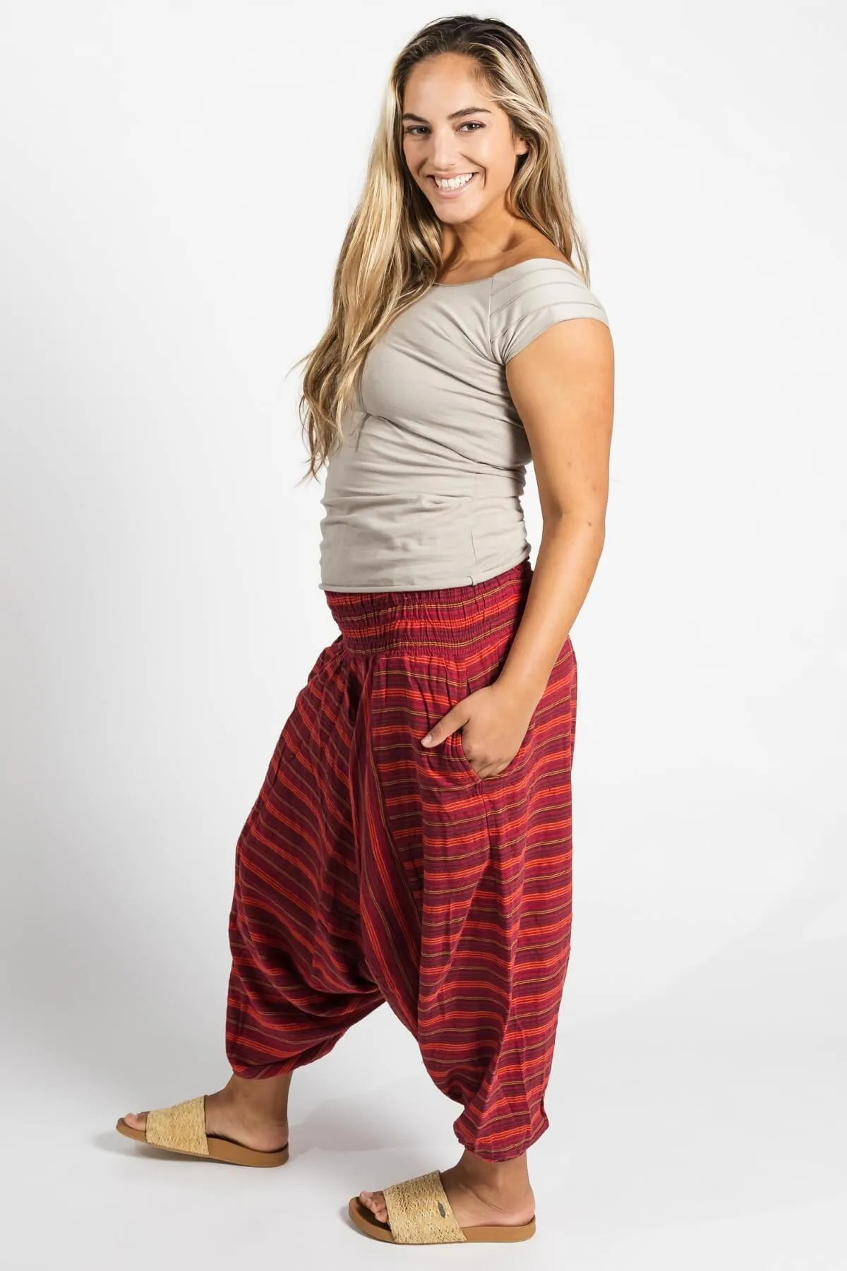 Low Crotch Pants - Striped Red