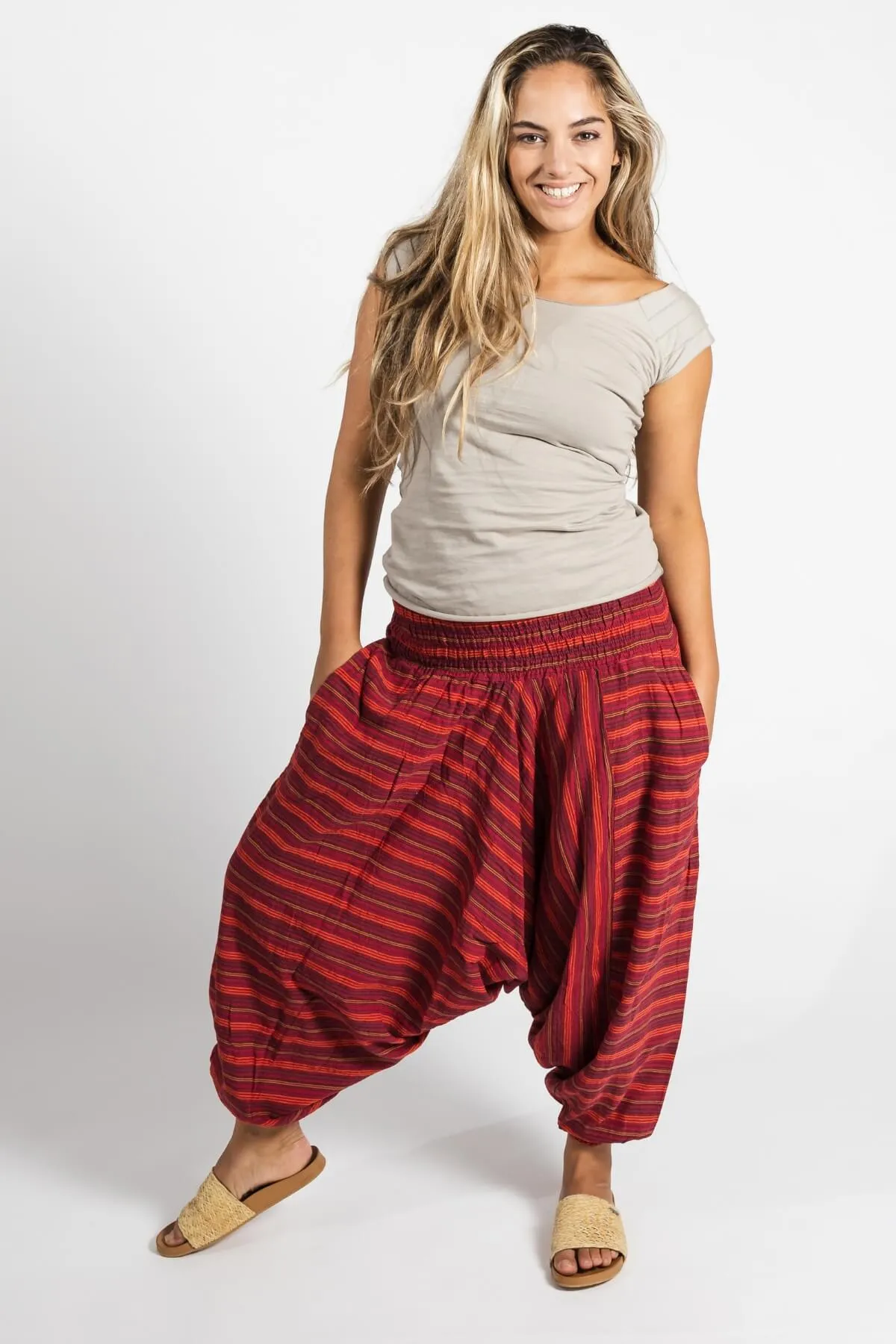 Low Crotch Pants - Striped Red