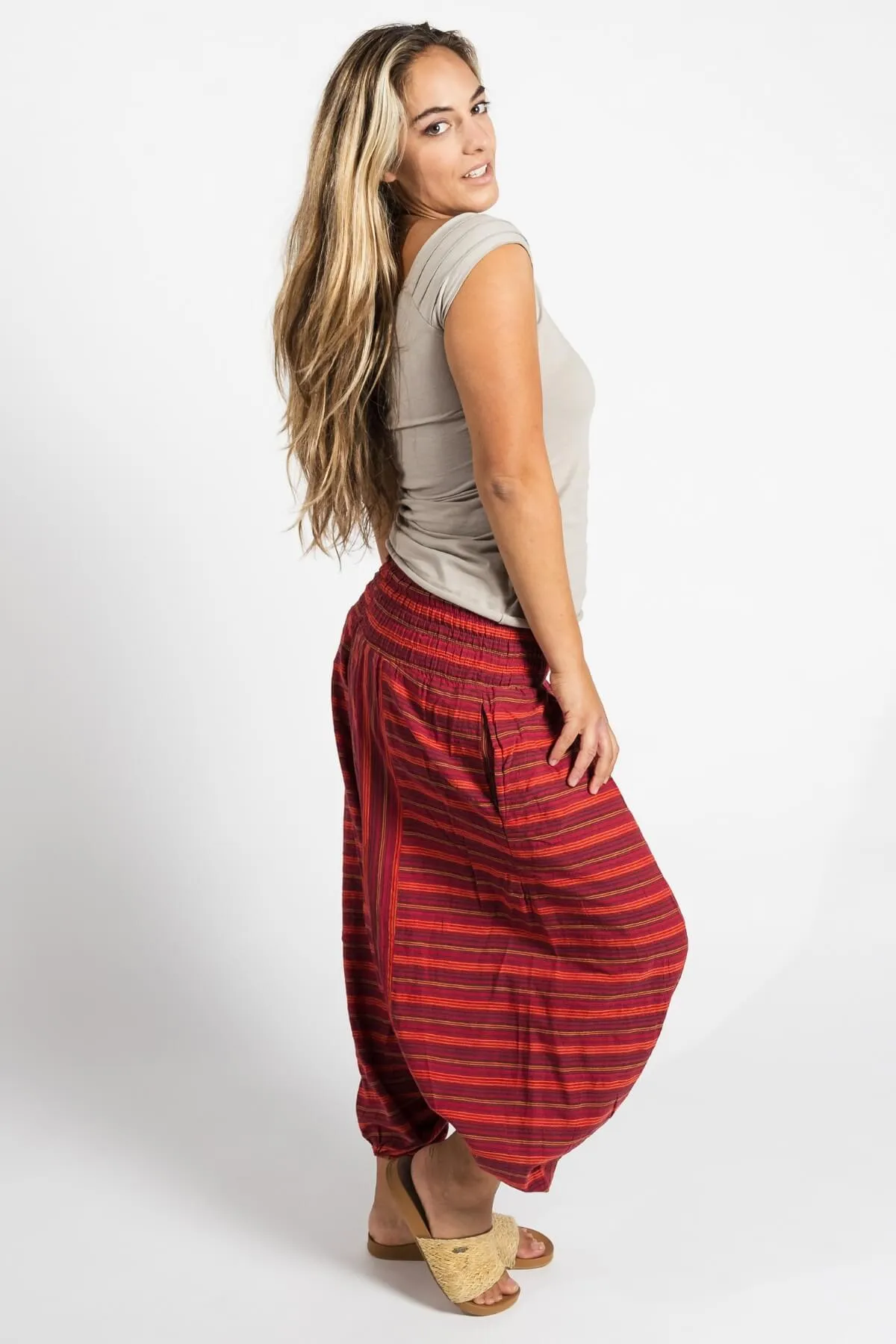 Low Crotch Pants - Striped Red