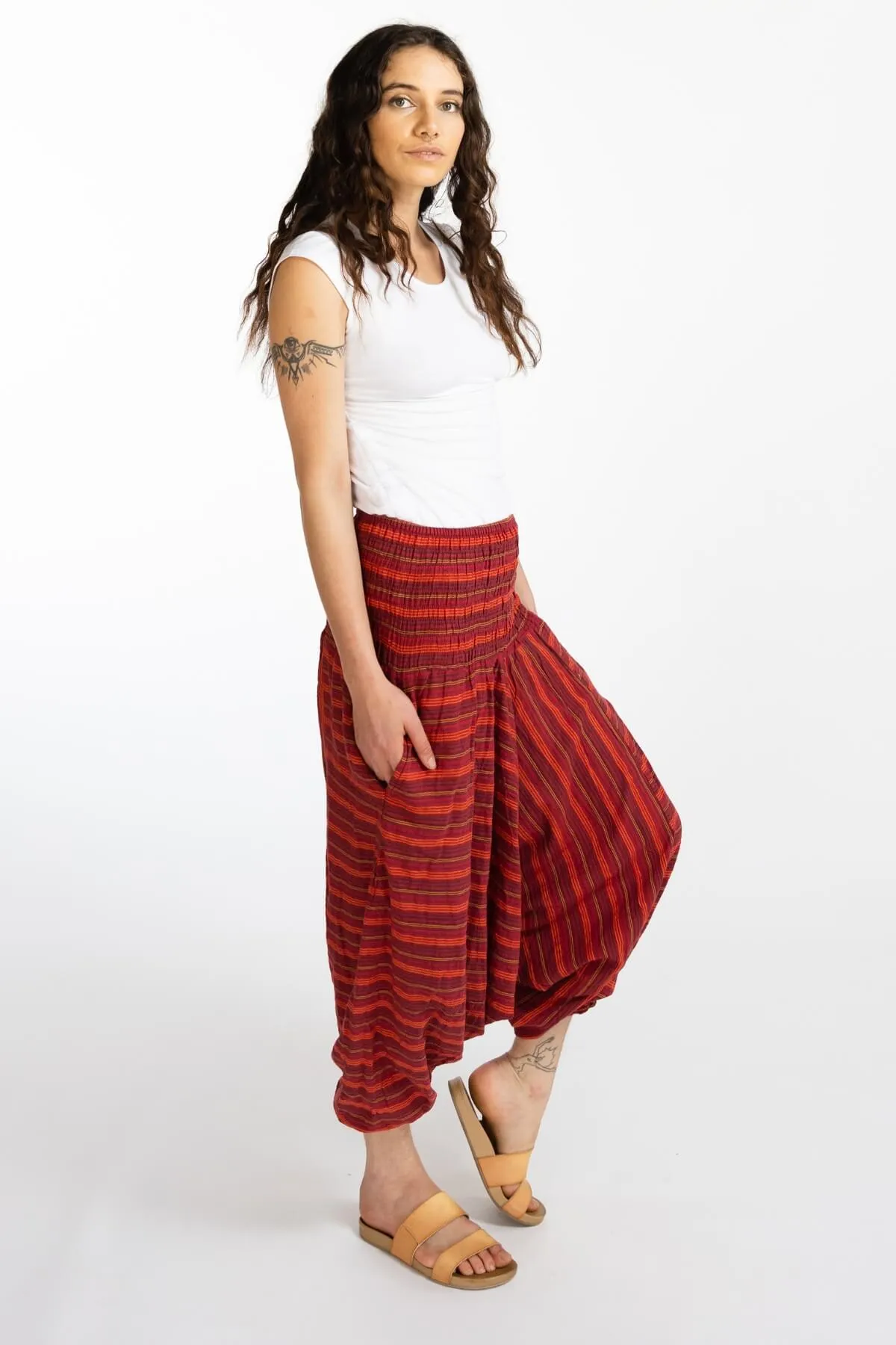 Low Crotch Pants - Striped Red