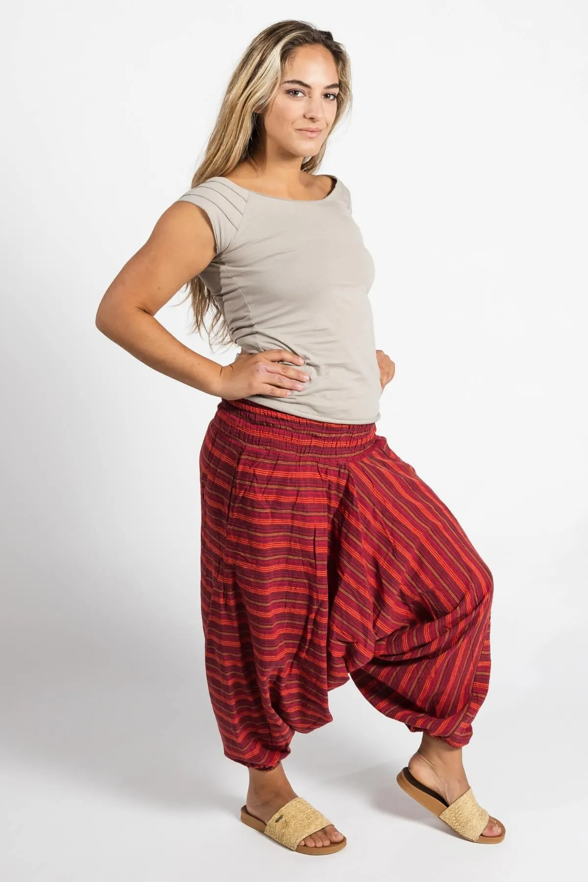 Low Crotch Pants - Striped Red